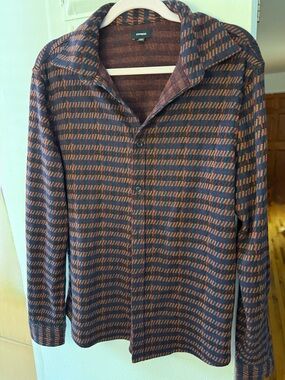 Express Men’s Navy and Rust Geometric Stripe Long-Sleeve Shirt size M